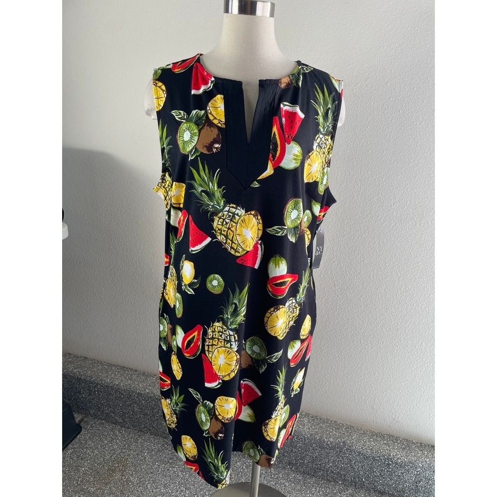 NEW NY&C Womens Plus‎ XXL Tropical Fruit Print Cotton Shift Dress Sleeveless
